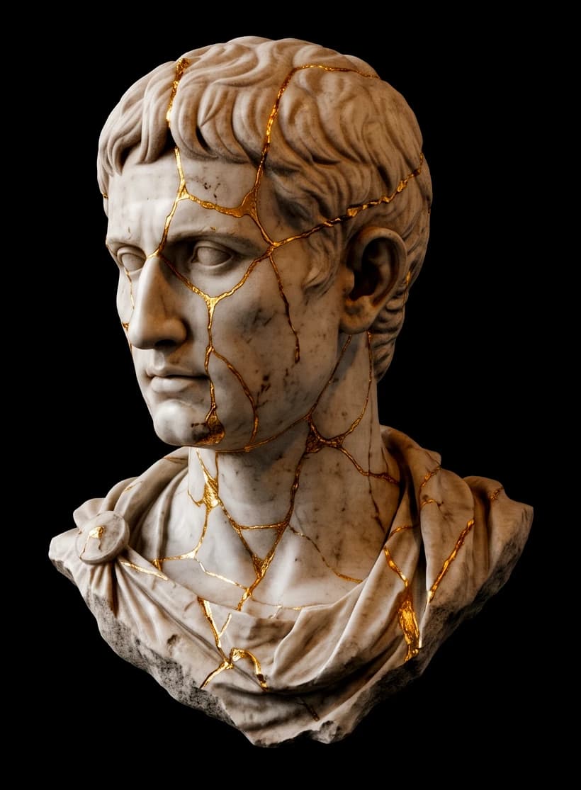 Marble bust of Augustus Caesar, its fractures repaired with gold